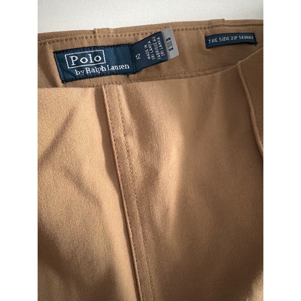 Polo Ralph Lauren Women Tan Side Zip Skinny Pants High Rise Tapered Size 12 - Picture 3 of 10